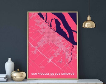 SAN NICOLAS Argentina map poster color Hometown City Print Modern Home Decor Office Decoration Wall Art Dorm Bedroom Gift art