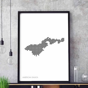 SAMOA AMERICANA pontos mínimos retro mapa pôster preto branco decoração de parede design moderno suíço escandinavo nórdico inauguração de casa viagem quarto