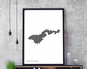 AMERICAN SAMOA minimal dots retro map poster black white wall decor design modern swiss scandinavian nordic housewarming travel bedroom