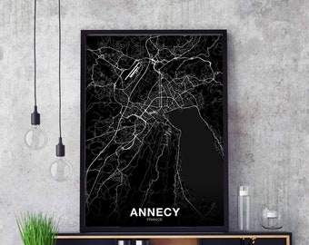 ANNECY  France map poster black white Hometown City Print Modern Home Decor Office Decoration Wall Art Dorm Bedroom Gift