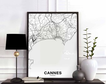 CANNES France map poster black white Hometown City Print Modern Home Decor Office Decoration Wall Art Dorm Bedroom Gift