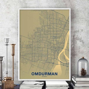 OMDURMAN Soudan carte affiche couleur ville natale ville impression moderne décor à la maison bureau décoration mur art dortoir chambre cadeau