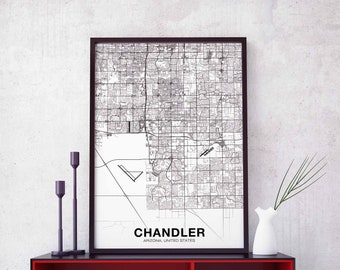 CHANDLER Arizona AZ USA map poster black white Hometown City Print Modern Home Decor Office Decoration Wall Art Dorm Bedroom Gift