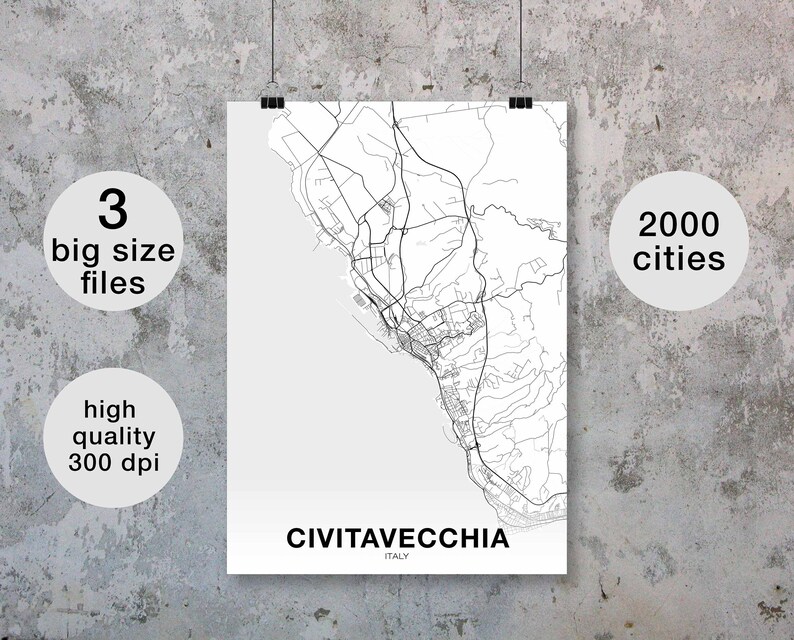 CIVITAVECCHIA Italy Map Poster Hometown City Print Modern Home - Etsy