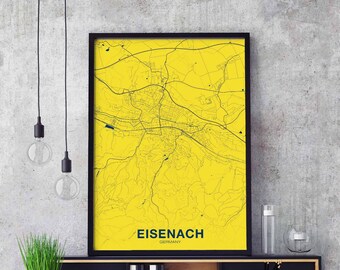 EISENACH Germany map poster color Hometown City Print Modern Home Decor Office Decoration Wall Art Dorm Bedroom Gift