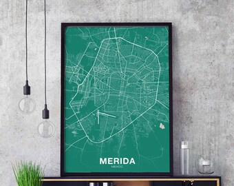 MERIDA Mexico map poster color Hometown City Print Modern Home Decor Office Decoration Wall Art Dorm Bedroom Gift