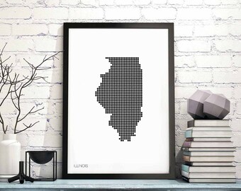 ILLINOIS US state minimal dots retro map poster black white wall decor design modern swiss scandinavian nordic housewarming travel