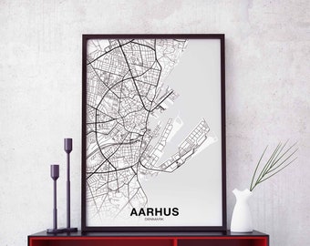 AARHUS Denmark map poster black white Hometown City Print Modern Home Decor Office Decoration Wall Art Dorm Bedroom Gift