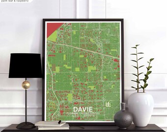 DAVIE Florida USA map poster black white Hometown City Print Modern Home Decor Office Decoration Wall Art Dorm Bedroom Gift