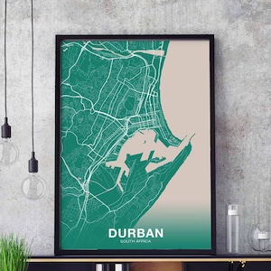 DURBAN afrique du sud carte affiche couleur ville natale ville impression moderne décor à la maison bureau décoration mur art dortoir chambre cadeau
