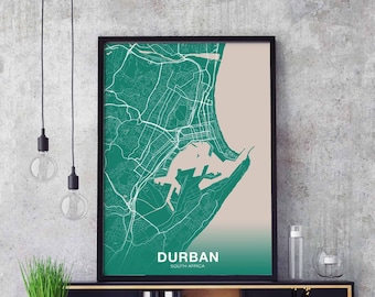 DURBAN South Africa map poster color Hometown City Print Modern Home Decor Office Decoration Wall Art Dorm Bedroom Gift