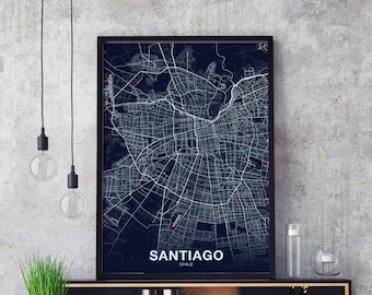 SANTIAGO Chile poster color Hometown City Print Modern Home Decor Office Decoration Wall Art Dorm Bedroom Gift