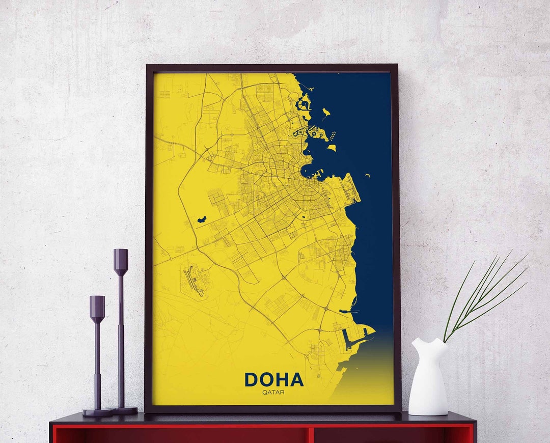 DOHA Qatar Map Poster Color Hometown City Print Modern Home Decor ...