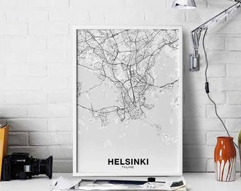 HELSINKI Finland map poster Hometown City Print Modern Home Decor Office Decoration Wall Art Dorm Bedroom Gift