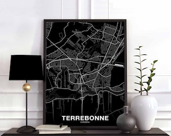 TERREBONNE Canada map poster black white Hometown City Print Modern Home Decor Office Decoration Wall Art Dorm Bedroom Gift