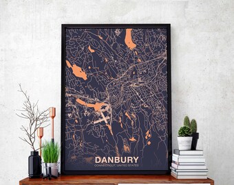 DANBURY Connecticut CT US map poster color Hometown City Print Modern Home Decor Office Decoration Wall Art Dorm Bedroom Gift
