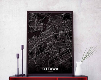 OTTAWA Canada map poster black white Hometown City Print Modern Home Decor Office Decoration Wall Art Dorm Bedroom Gift