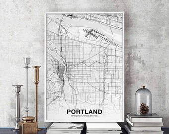 PORTLAND Oregon OR USA map poster black white Hometown City Print Modern Home Decor Office Decoration Wall Art Dorm Bedroom Gift