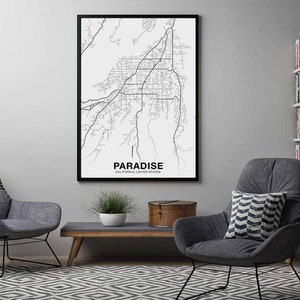 PARADISE California ca usa mapa póster negro blanco Ciudad natal Imprimir Decoración moderna Decoración de la oficina Decoración de la pared Arte Dormitorio Dormitorio Regalo imagen 5