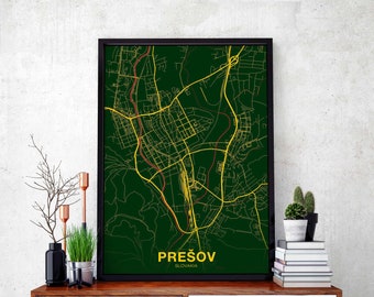 PRESOV Slovakia map poster color Hometown City Print Modern Home Decor Office Decoration Wall Art Dorm Bedroom Gift