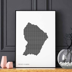 FRANZÖSISCH GUYANA minimal dots retro Landkarte schwarz weiß Wand Dekor Design modern schweizerisch skandinavisch Einweihungsparty