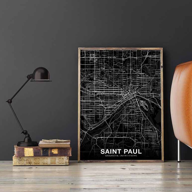 SAINT PAUL Minnesota MN Usa Map Poster Black White Hometown City Print ...