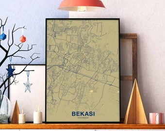 BEKASI Indonesia map poster color Hometown City Print Modern Home Decor Office Decoration Wall Art Dorm Bedroom Gift