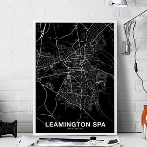 ROYAL LEAMINGTON SPA Großbritannien Karte Poster schwarz weiß Heimatstadt Stadt Print Modernes Wohnkultur Büro Dekoration Wand Kunst Wohnheim Schlafzimmer Geschenk