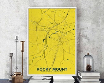 ROCKY MOUNT North Carolina NC usa map poster color Hometown City Print Modern Home Decor Office Decoration Wall Art Dorm Bedroom Gift