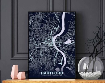 HARTFORD Connecticut CT USA poster color Hometown City Print Modern Home Decor Office Decoration Wall Art Dorm Bedroom Gift