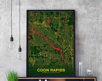 COON RAPIDS Minnesota MN us map poster color Hometown City Print Modern Home Decor Office Decoration Wall Art Dorm Bedroom Gift