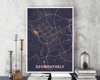 SZOMBATHELY Hungary map poster color Hometown City Print Modern Home Decor Office Decoration Wall Art Dorm Bedroom Gift