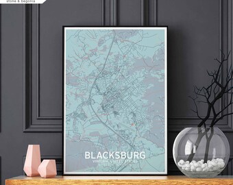 BLACKSBURG Virginia USA map poster black white Hometown City Print Modern Home Decor Office Decoration Wall Art Dorm Bedroom Gift