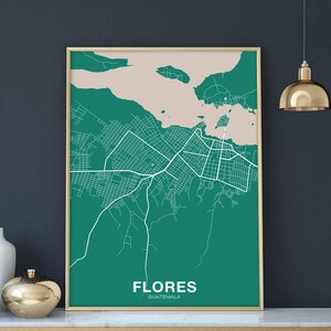 FLORES Guatemala Karte Poster Farbe Hometown City Print Modernes Wohnkultur Büro Dekoration Wand Kunst Wohnheim Schlafzimmer Geschenk