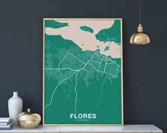 FLORES Guatemala map poster color Hometown City Print Modern Home Decor Office Decoration Wall Art Dorm Bedroom Gift