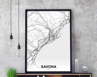 SAVONA Italy map poster Hometown City Print Modern Home Decor Office Decoration Wall Art Dorm Bedroom Gift