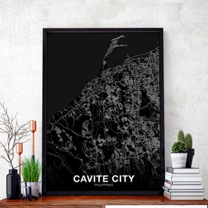 Affiche de carte de Cavite City Philippines personnalisée noir et blanc, ville natale, ville, impression moderne, décoration de maison, décoration de bureau, art mural, dortoir, chambre, cadeau