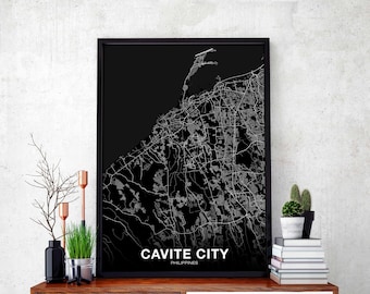 CUSTOM Cavite City Philippines map poster black white Hometown City Print Modern Home Decor Office Decoration Wall Art Dorm Bedroom Gift