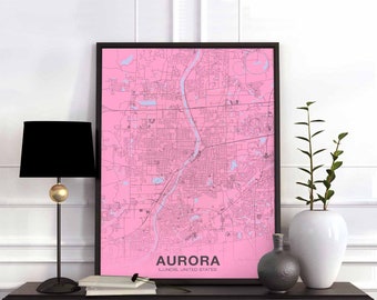 AURORA Illinois IL USA poster color Hometown City Print Modern Home Decor Office Decoration Wall Art Dorm Bedroom Gift