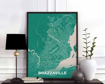 BRAZZAVILLE Congo map poster color Hometown City Print Modern Home Decor Office Decoration Wall Art Dorm Bedroom Gift
