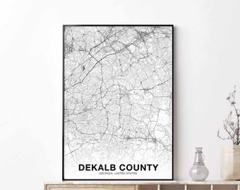 DEKALB County Georgia GA USA map poster black white  Hometown City Print Modern Home Decor Office Decoration Wall Art Dorm Bedroom Gift