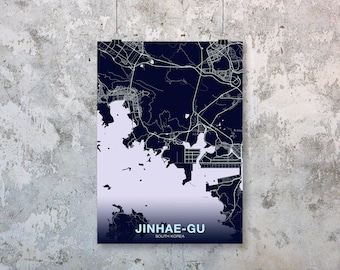 JINHAE-GU South Korea night blue poster color Hometown City Print Modern Home Decor Office Decoration Wall Art Dorm Bedroom Gift