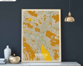 ZURICH Switzerland map poster black white wall decor design modern scandinavian minimal nordic housewarming travel bedroom