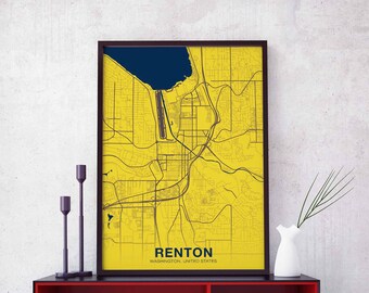 RENTON Washington WA USA poster color Hometown City Print Modern Home Decor Office Decoration Wall Art Dorm Bedroom Gift