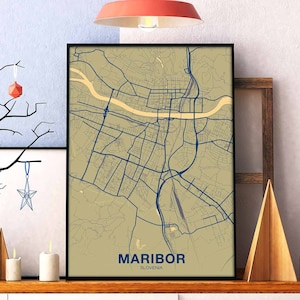 MARIBOR slovénie carte affiche couleur ville natale ville impression moderne décor à la maison bureau décoration mur art dortoir chambre cadeau