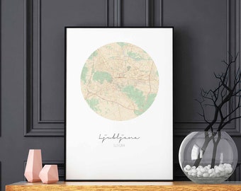 LJUBLJANA Slovenia map poster wall decor design modern minimal nordic travel bedroom home art vintage retro dorm nursery housewarming