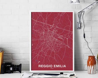 REGGIO EMILIA Italy map poster color Hometown City Print Modern Home Decor Office Decoration Wall Art Dorm Bedroom Gift
