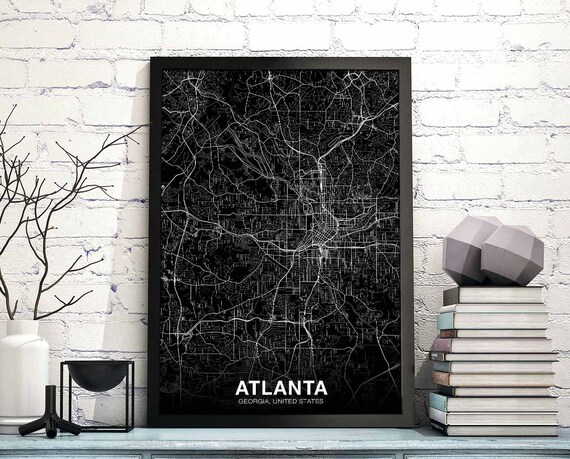 Atlanta Georgia Ga Us Map Poster Black White Wall Decor Design Etsy
