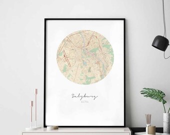 SALZBURG Austria map poster wall decor design modern minimal nordic travel bedroom home art vintage retro dorm nursery housewarming