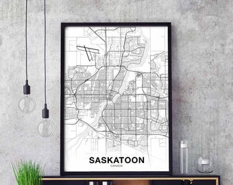 SASKATOON Canada map poster Hometown City Print Modern Home Decor Office Decoration Wall Art Dorm Bedroom Gift